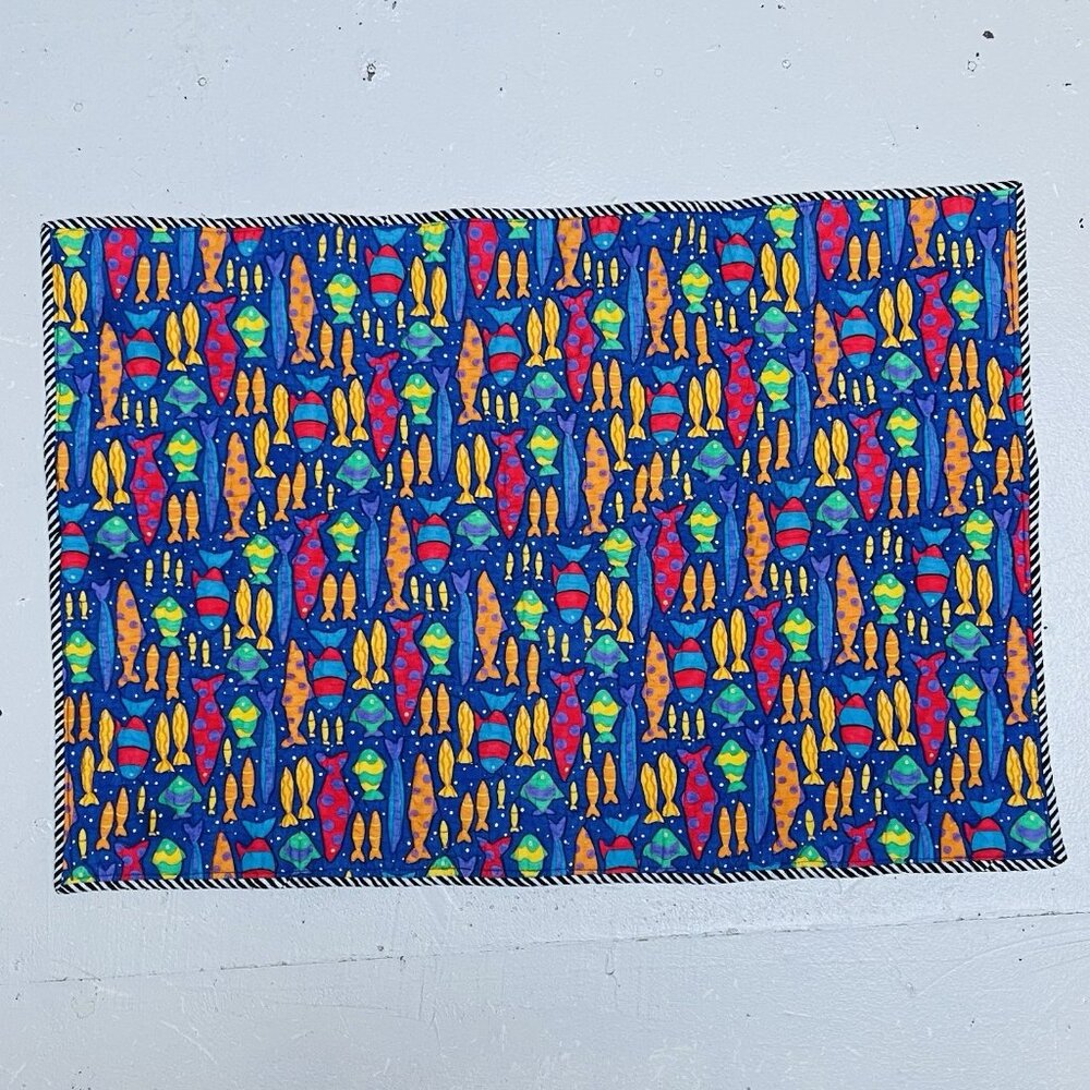 Handmade Small Quilt Table Working Space Door Mat Fabric Fish 18.5‎ x 27 In